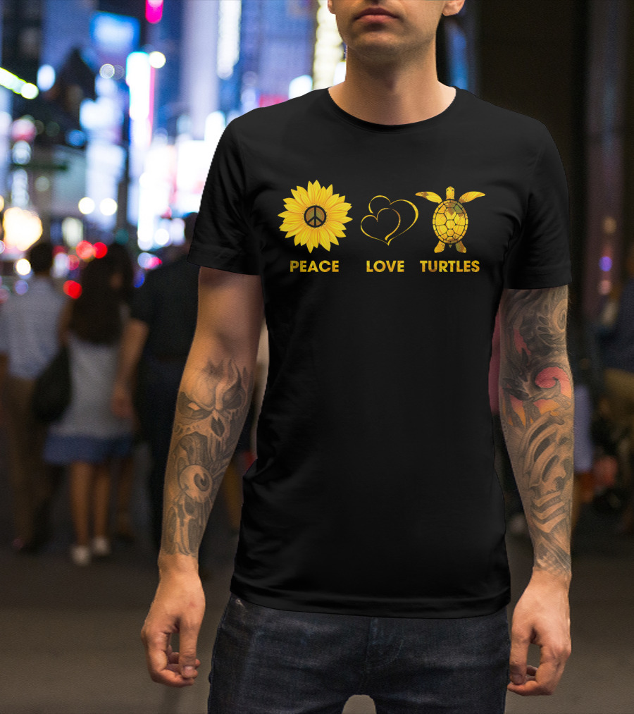 Peace Love Turtles Sunflower Heart Turtle T-Shirt