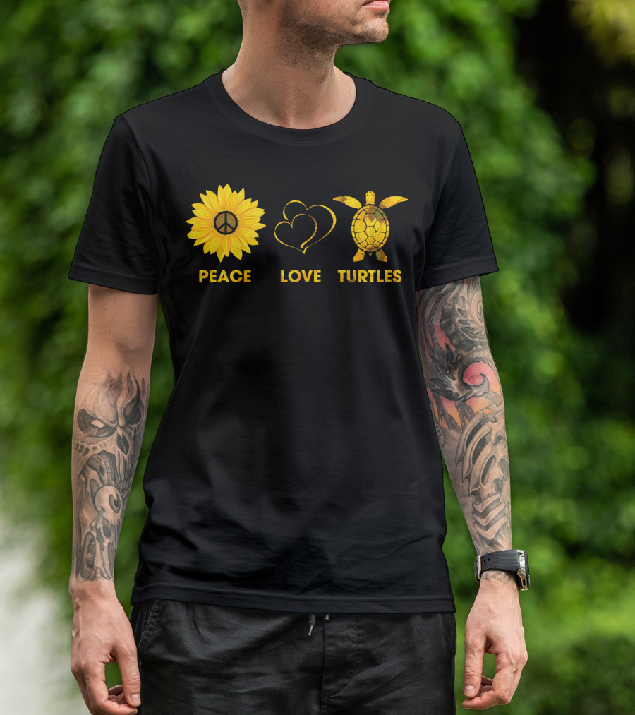 Peace Love Turtles Sunflower Heart Turtle T-Shirt