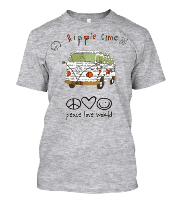 Hippie Time Peace Love World Retro Van Design With Symbols T-Shirt