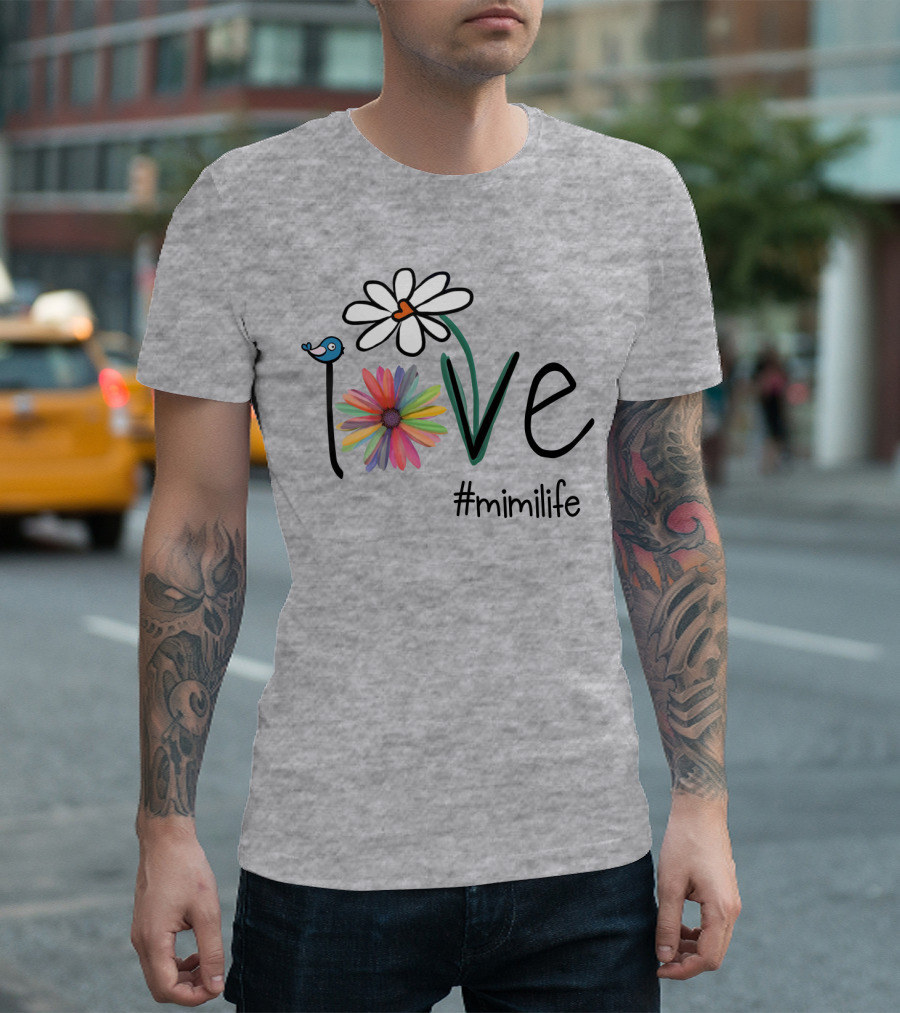 Love Mimi Life Floral Design with Bluebird and Colorful Flowers T-Shirt