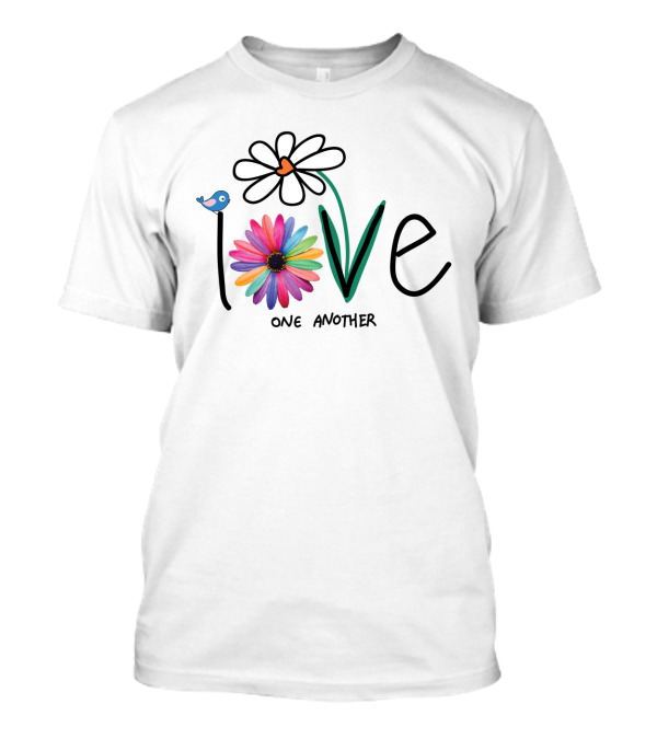 Love One Another Rainbow Flower Blue Bird T-Shirt