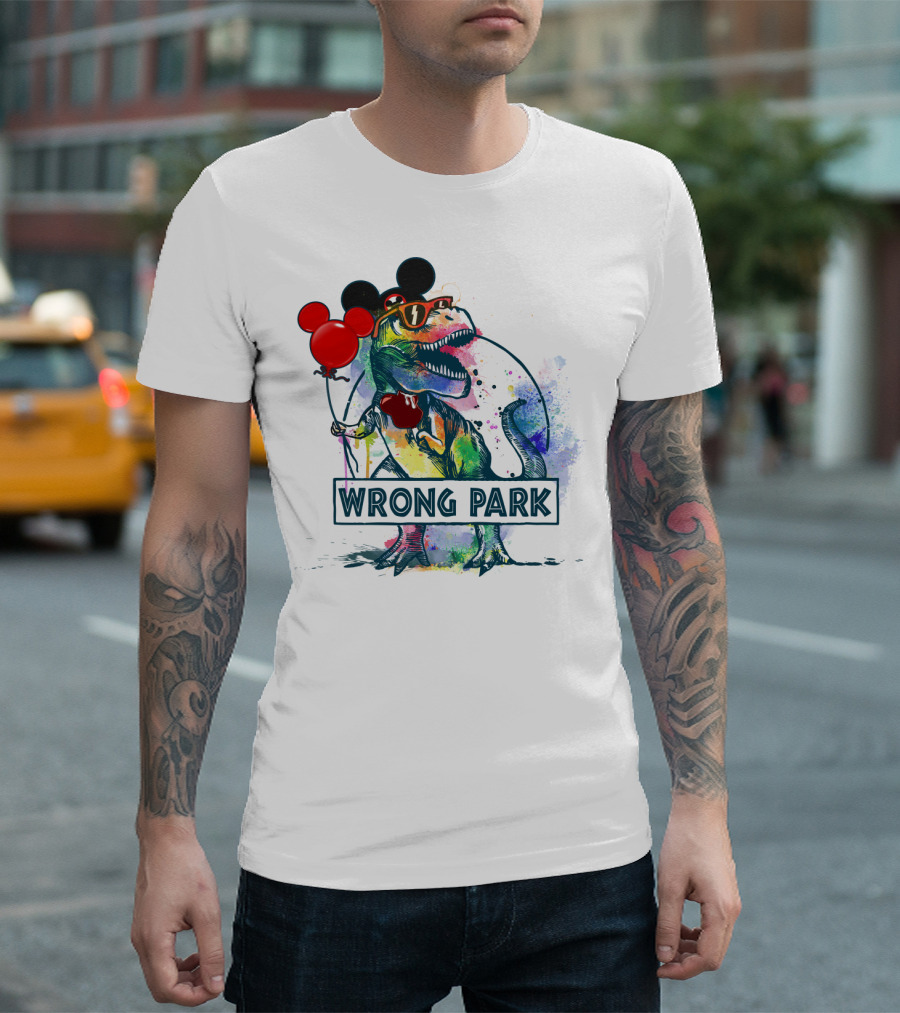 Wrong Park T Rex with Mickey Ears and Balloon T-Shirt