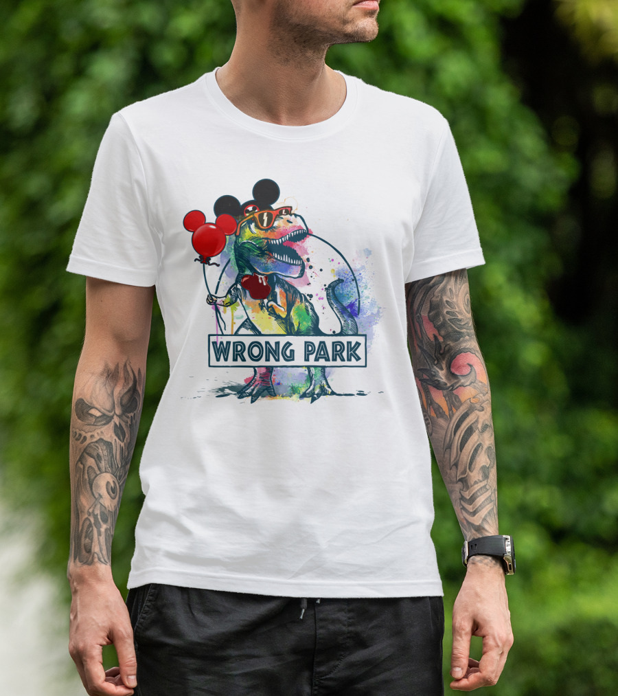 Wrong Park T Rex With Mickey Ears And Balloon T-Shirt