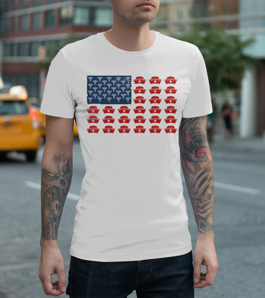 Caduceus Nurse Caps National Flag T-Shirt
