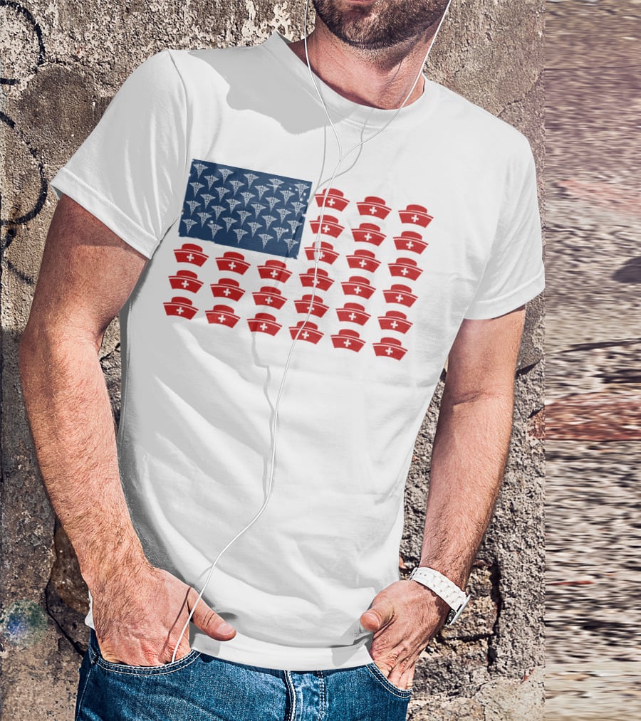 Caduceus Nurse Caps National Flag T-Shirt
