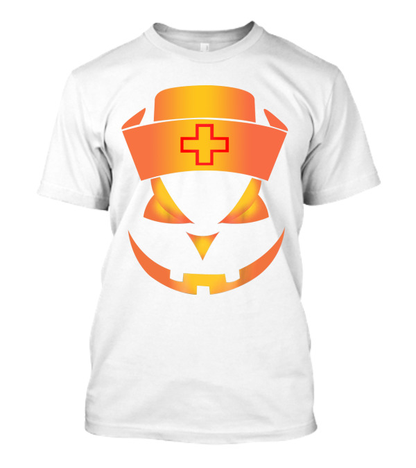 Nurse Pumpkin Face With Cross Hat Halloween T-Shirt
