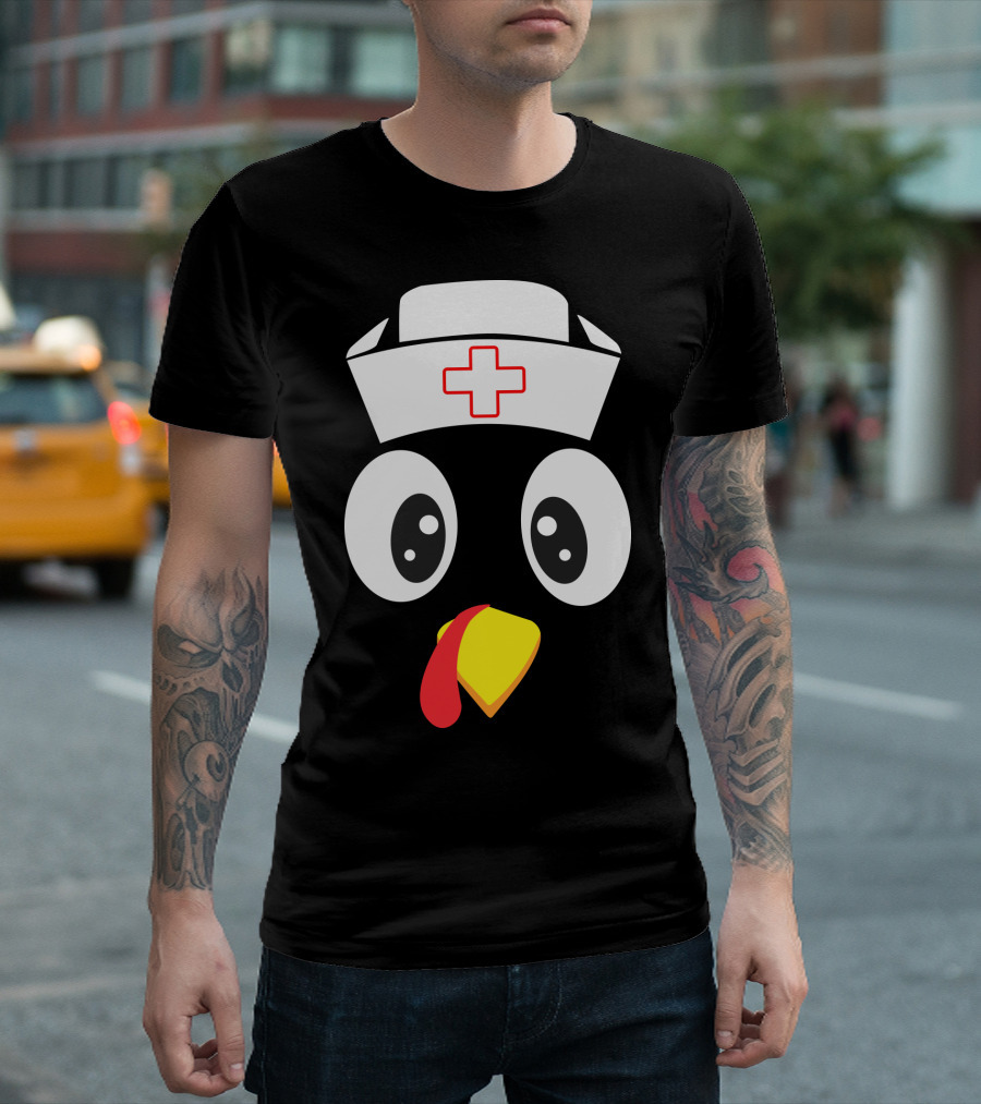 Turkey Nurse Cute Cartoon Face with Medical Hat T-Shirt