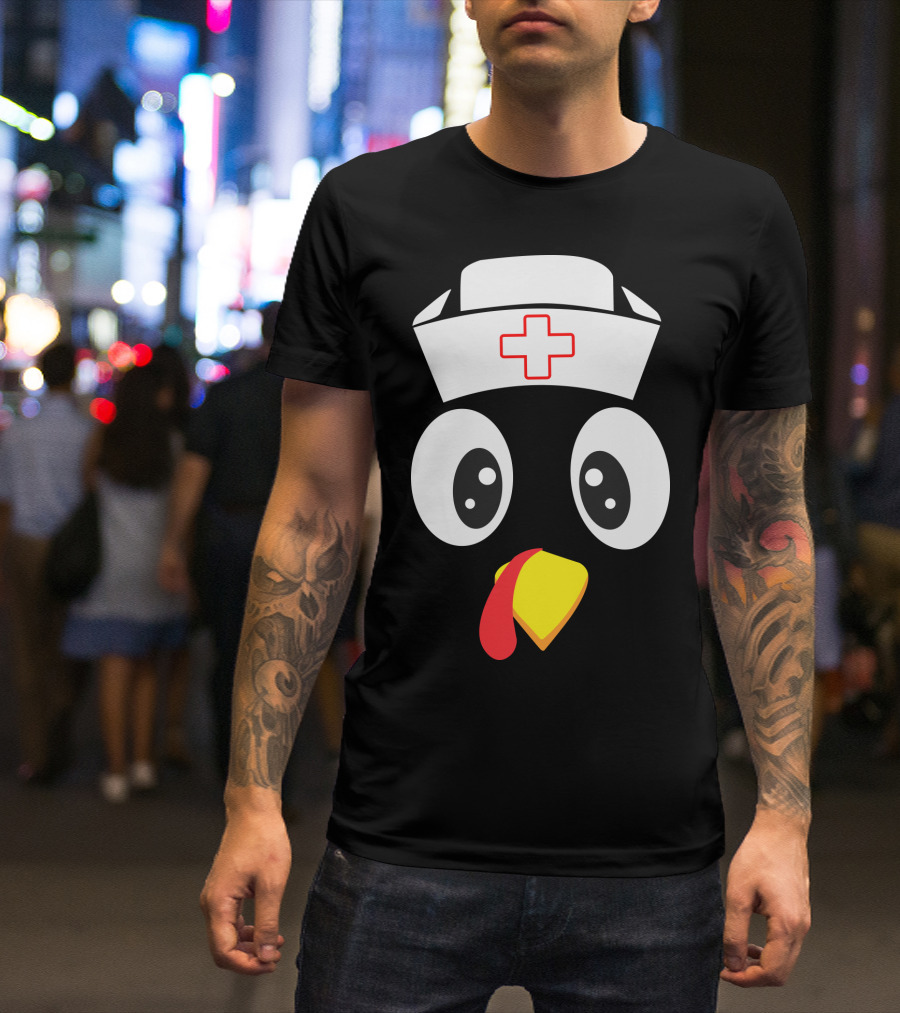 Turkey Nurse Cute Cartoon Face With Medical Hat T-Shirt