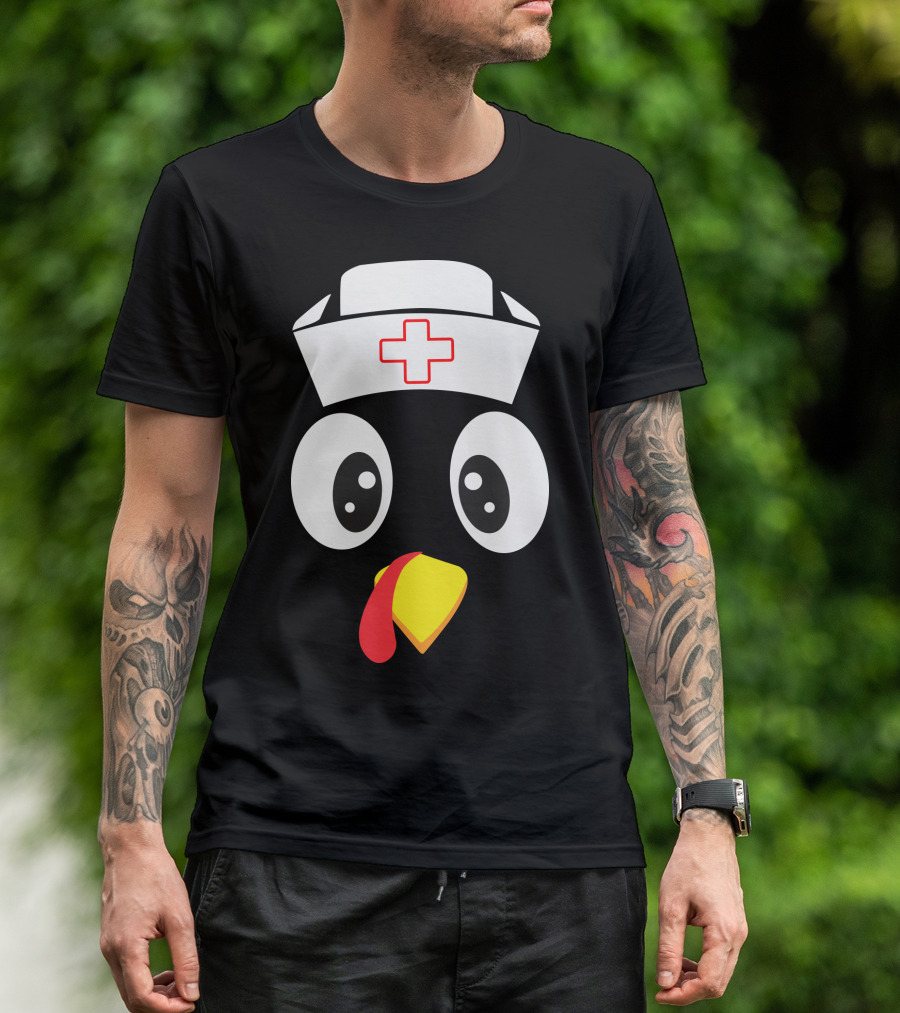 Turkey Nurse Cute Cartoon Face With Medical Hat T-Shirt