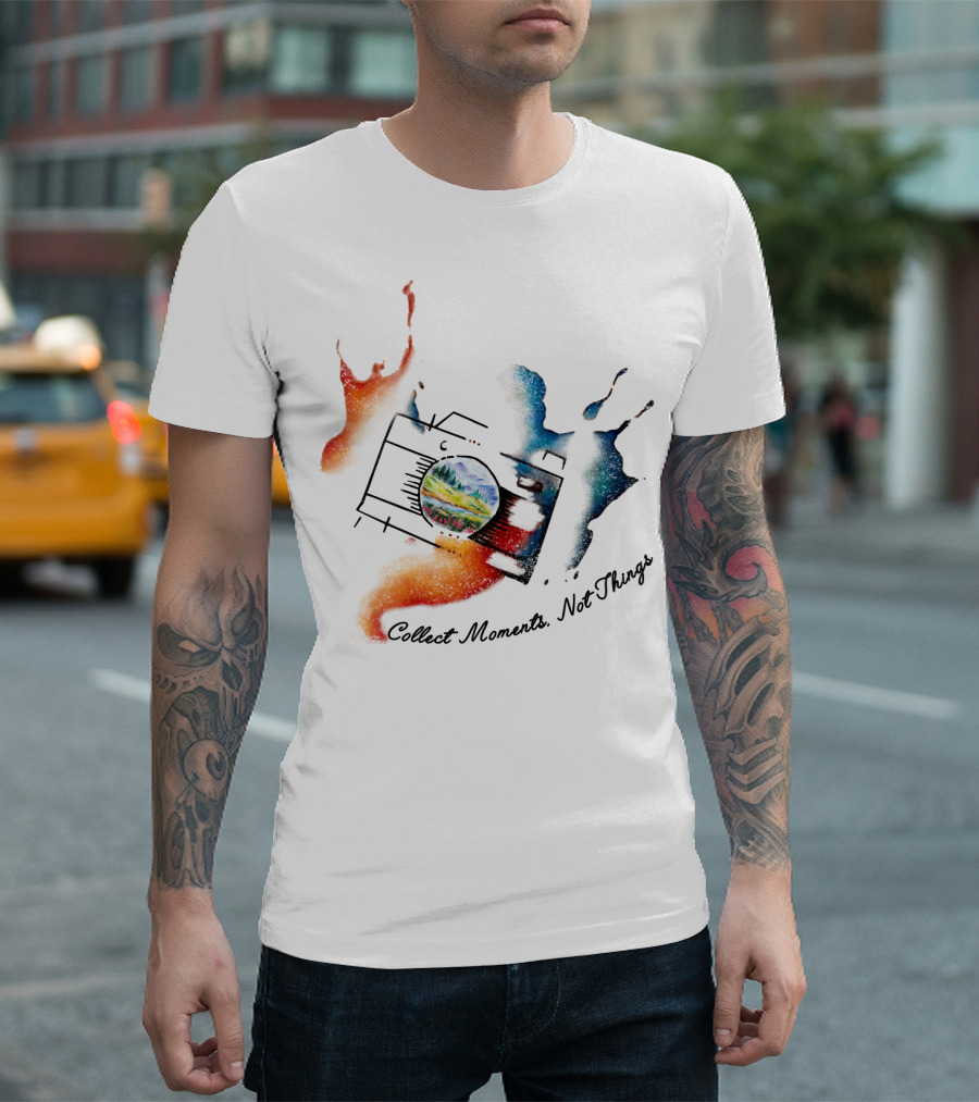 Collect Moments Not Things Camera Nature Landscape Watercolor Splash T-Shirt