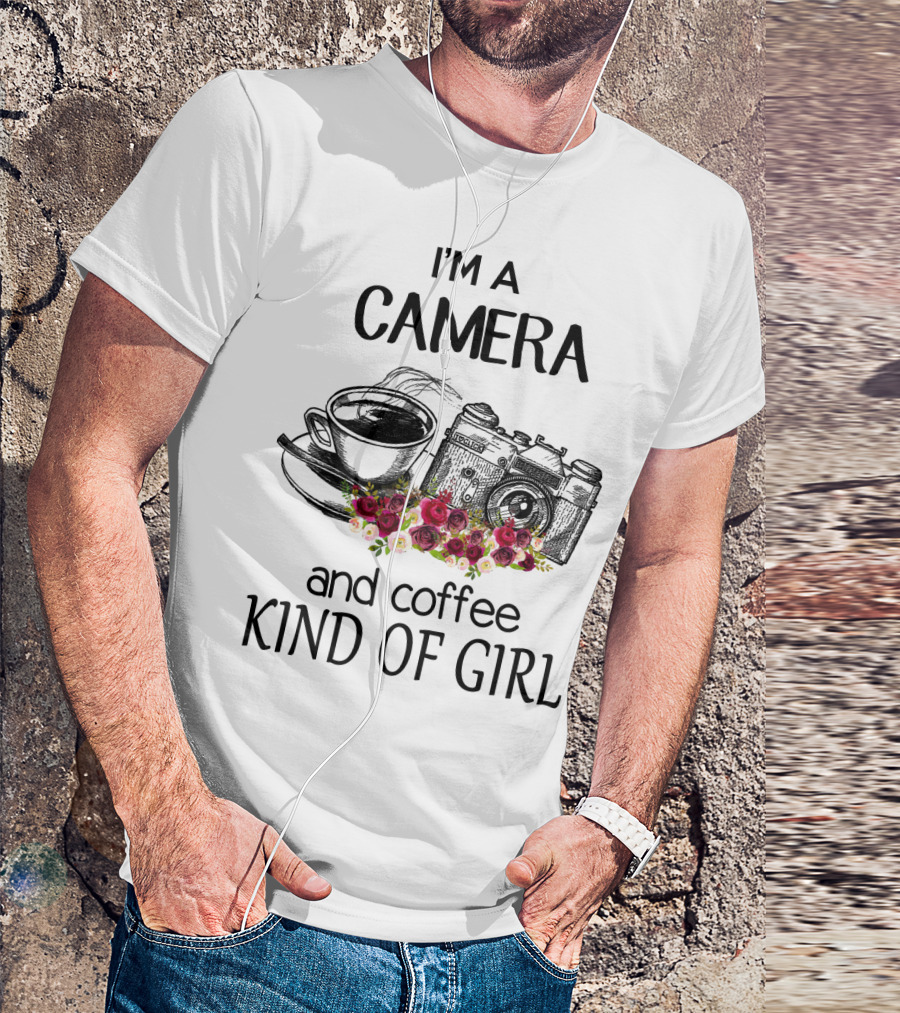 I'm A Camera And Coffee Kind Of Girl With Vintage Camera And Floral Accents T-Shirt