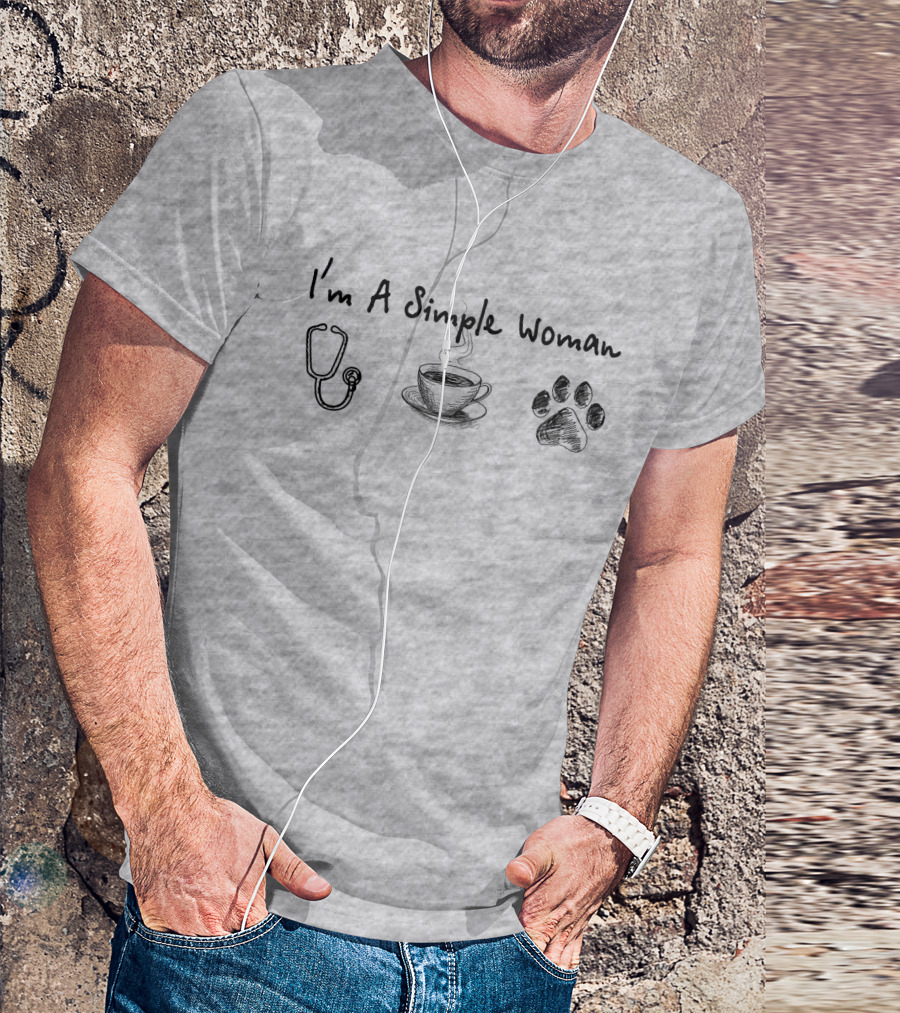 I'm A Simple Woman Stethoscope Coffee Paw Prints T-Shirt
