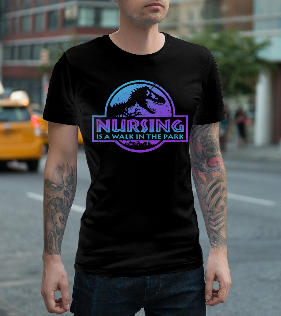 Nursing Is A Walk In The Park Dinosaur Emblem T-Shirt