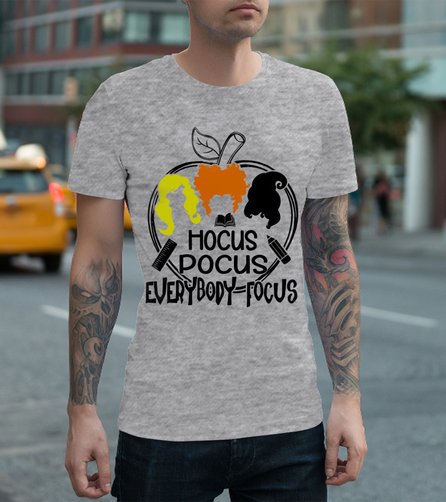 Hocus Pocus Everybody Focus Apple Hair Silhouettes Book Pencil Ruler T-Shirt