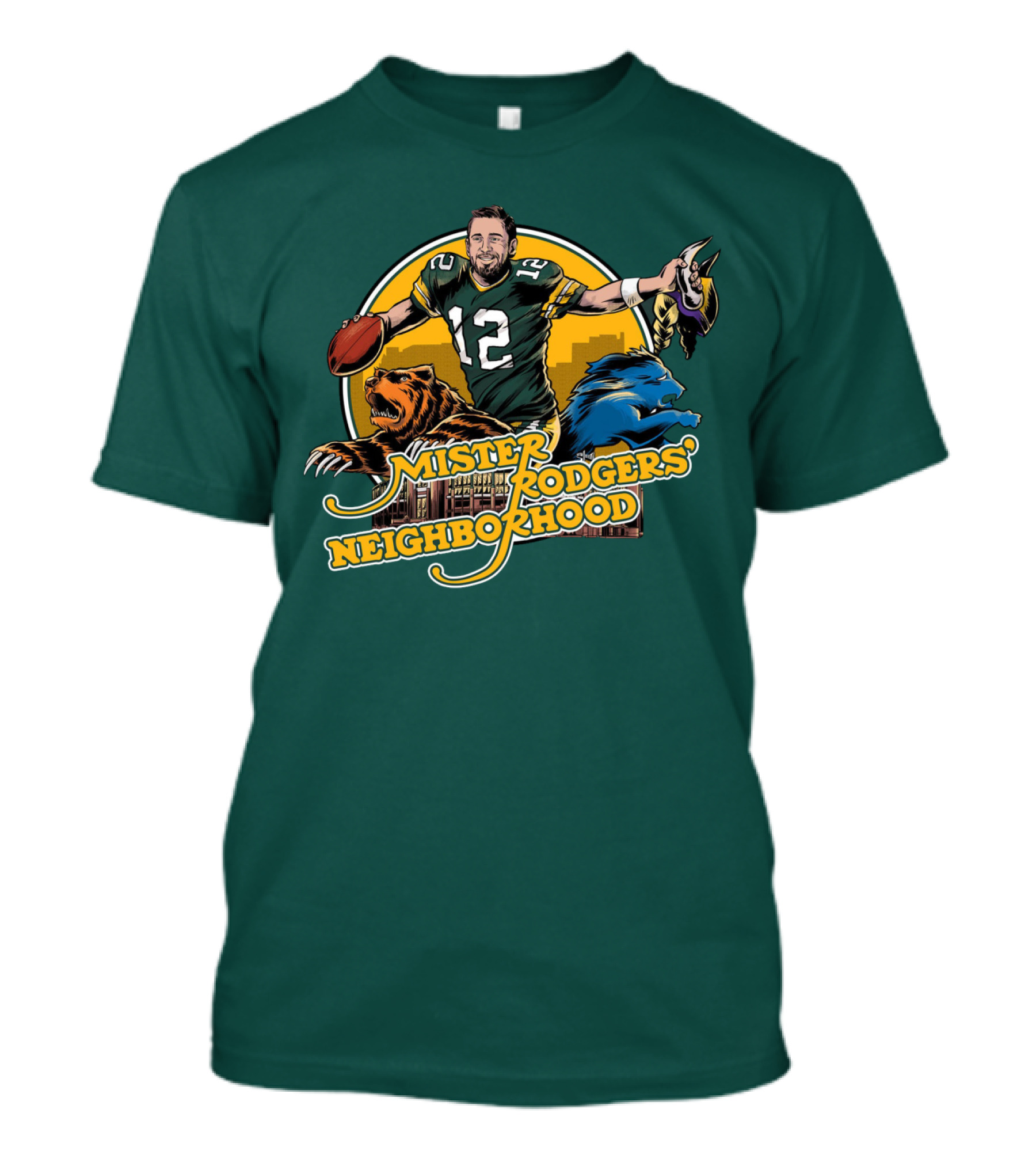 Mister Rodgers Neighborhood Go Pack Football Lions And Bears T-Shirt