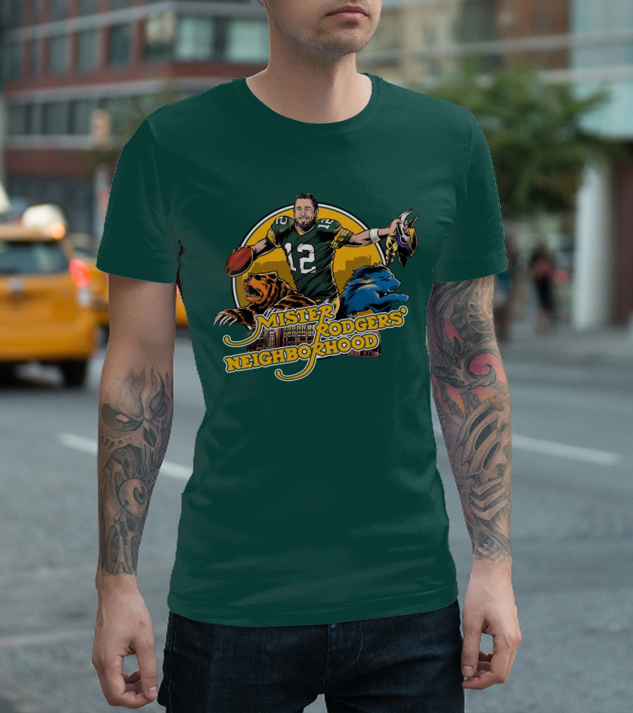 Mister Rodgers Neighborhood Go Pack Football Lions and Bears T-Shirt