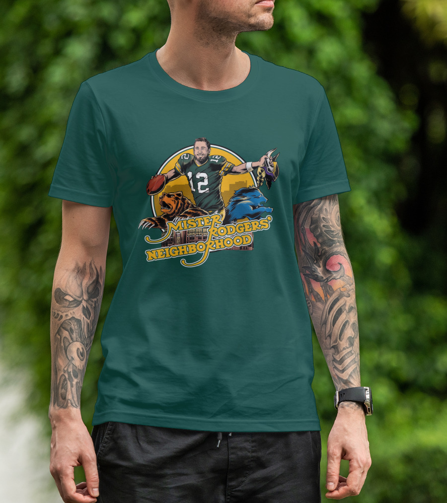 Mister Rodgers Neighborhood Go Pack Football Lions And Bears T-Shirt