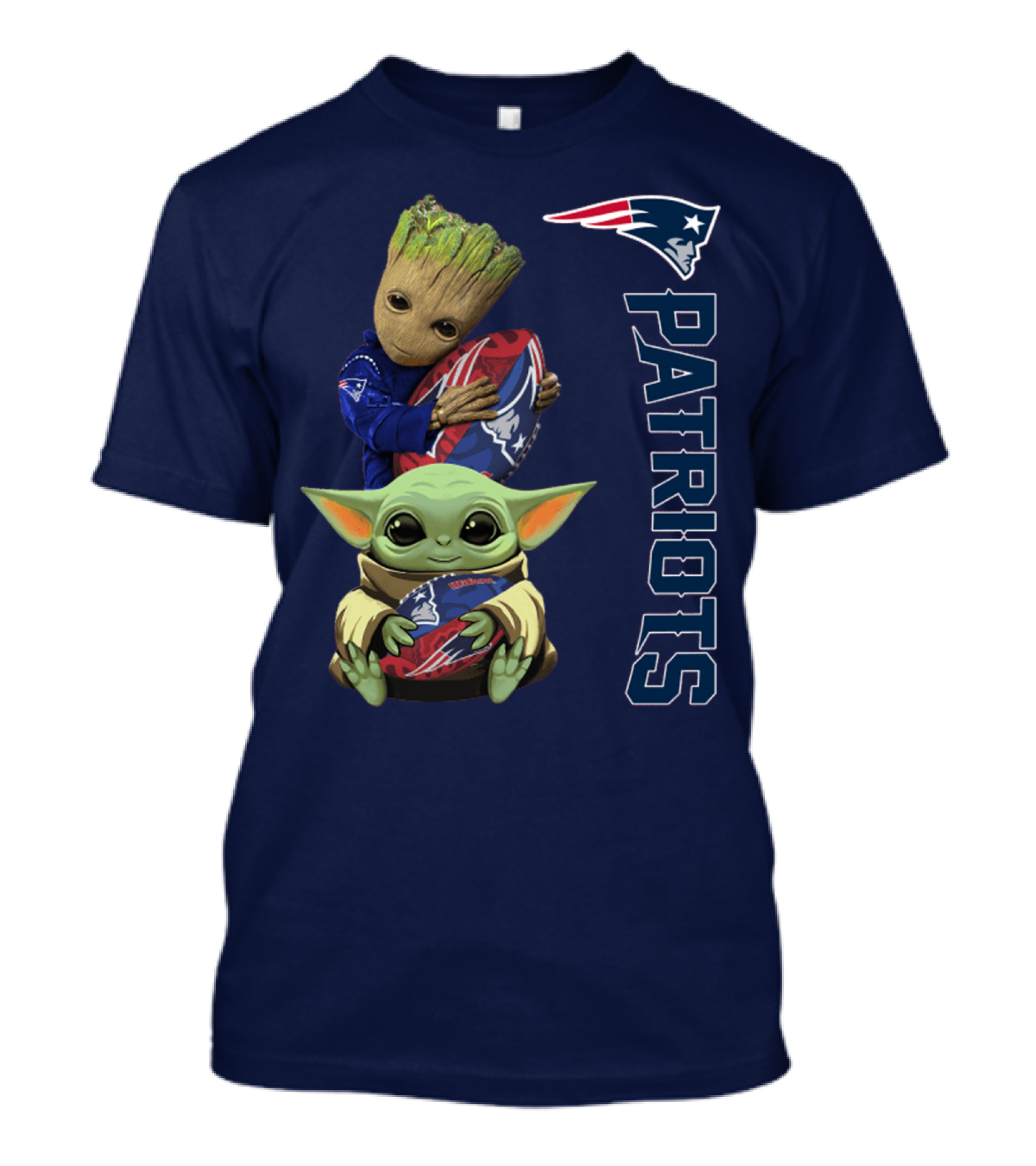 Patriots Groot And Baby Yoda With New England Football T-Shirt