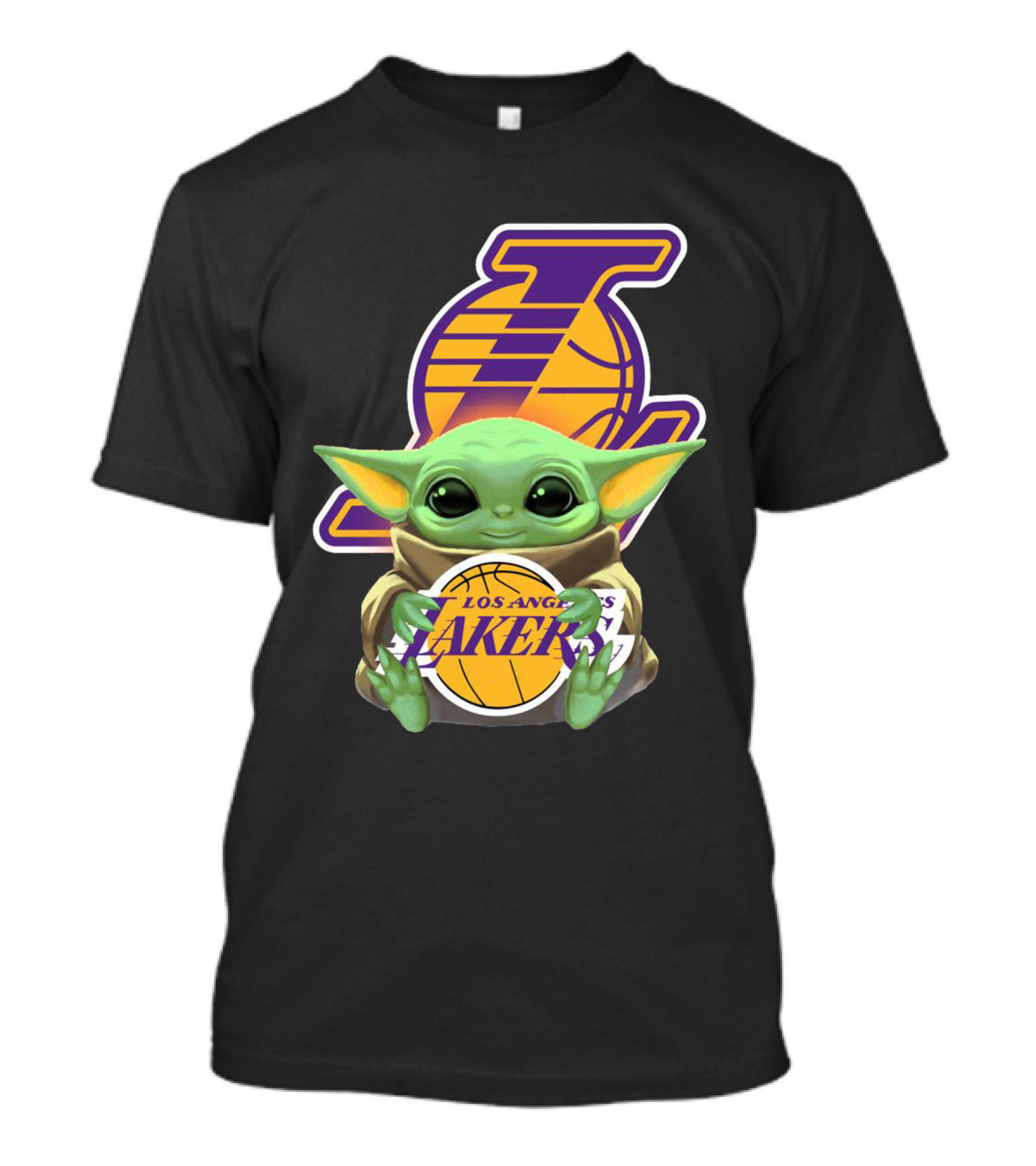 Los Angeles Lakers Baby Yoda Holding Basketball T-Shirt