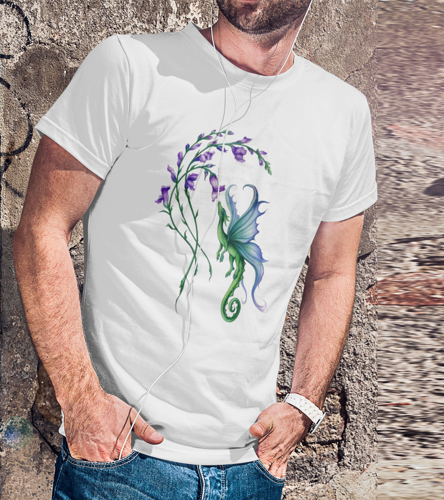 FLYING DRAGON AND PURPLE FLOWERS T-Shirt