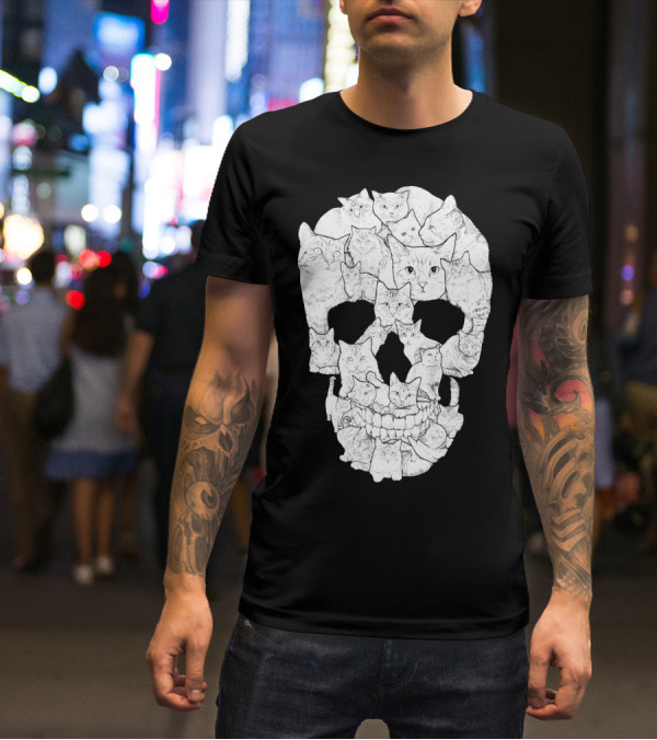 Skull Cats Optical Illusion Cat Face Skull Compilation T-Shirt