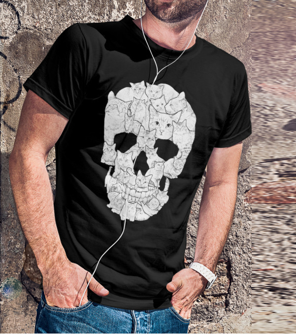 Skull Cats Optical Illusion Cat Face Skull Compilation T-Shirt