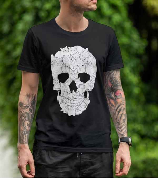 Skull Cats Optical Illusion Cat Face Skull Compilation T-Shirt