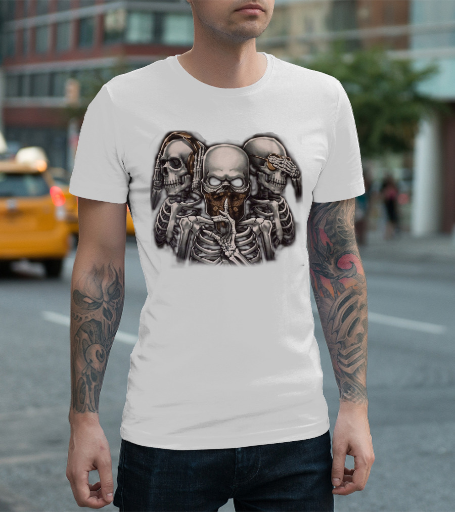 Skull Skeletons with Headphones and Bandana T-Shirt