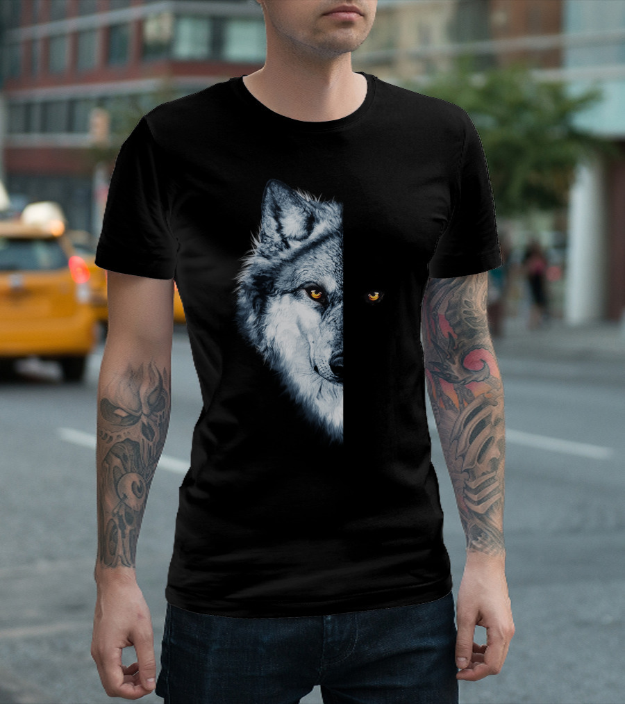 Wolf 2 Faces Half Hidden Dual Glare T-Shirt