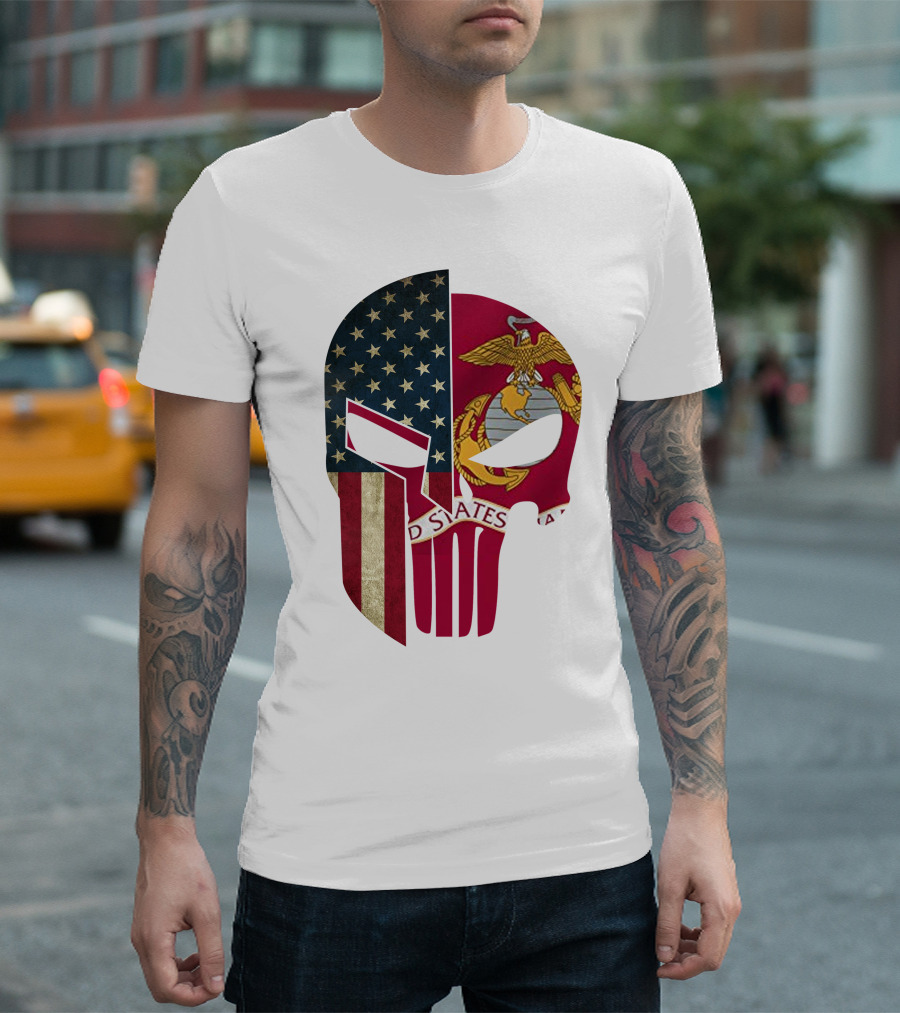 Punisher Skull American Flag US Marines T-Shirt
