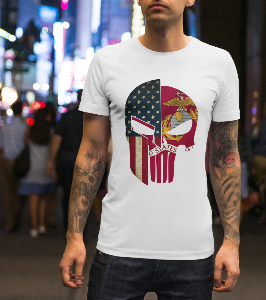 Punisher Skull American Flag US Marines T-Shirt