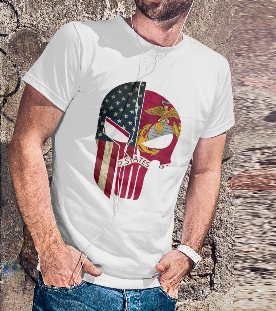 Punisher Skull American Flag US Marines T-Shirt