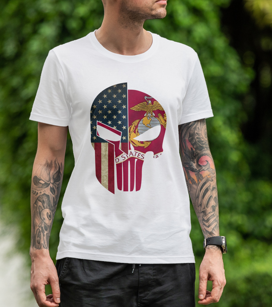 Punisher Skull American Flag US Marines T-Shirt