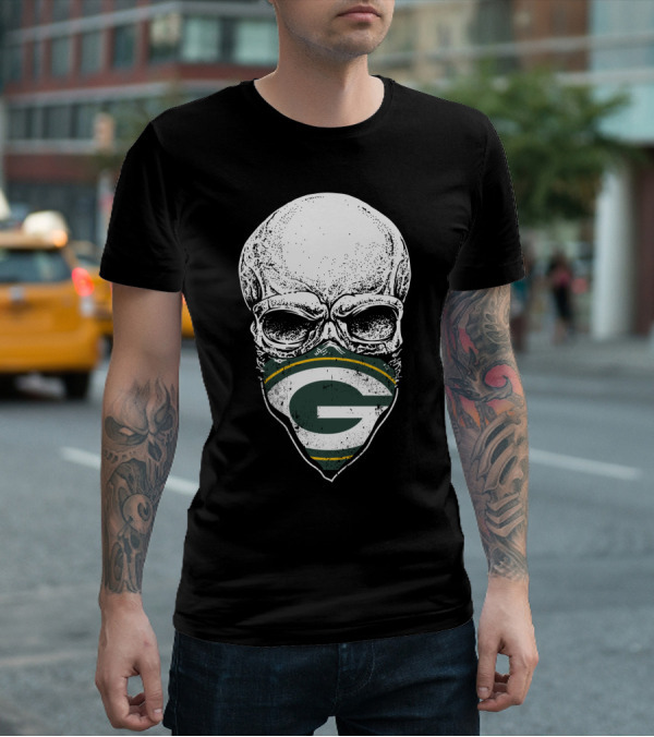 Skull With Green Bay Packers Bandana T-Shirt