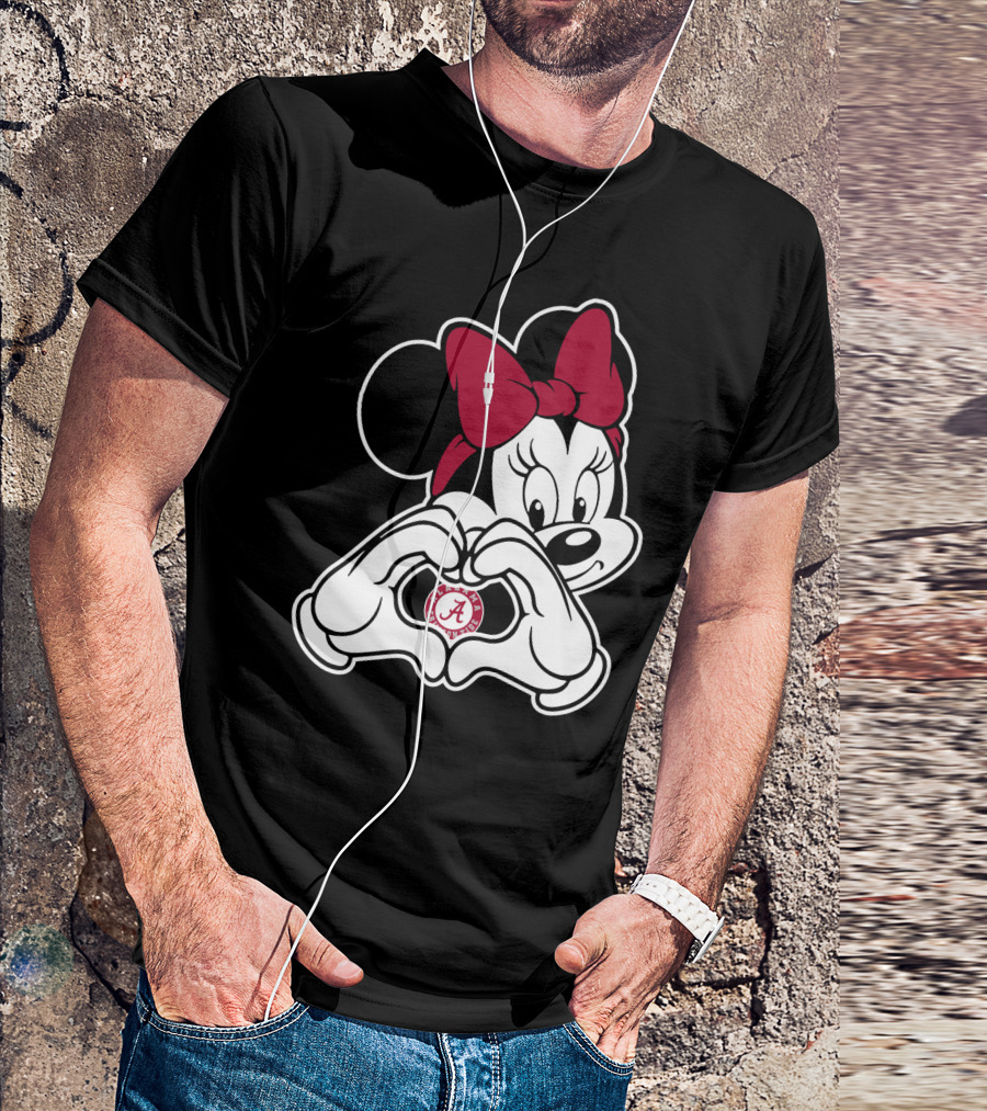 Minnie Mouse Heart Hands Alabama Crimson Tide A Logo Bow T-Shirt
