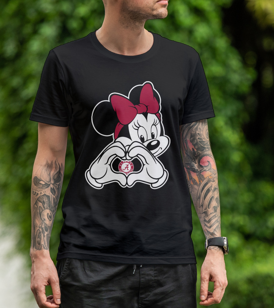 Minnie Mouse Heart Hands Alabama Crimson Tide A Logo Bow T-Shirt