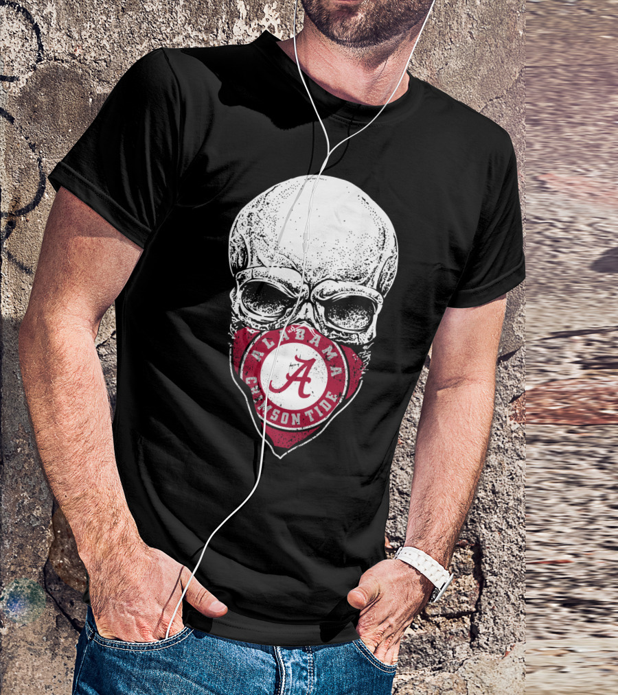 Alabama Crimson Tide A Logo Skull Face Mask T-Shirt