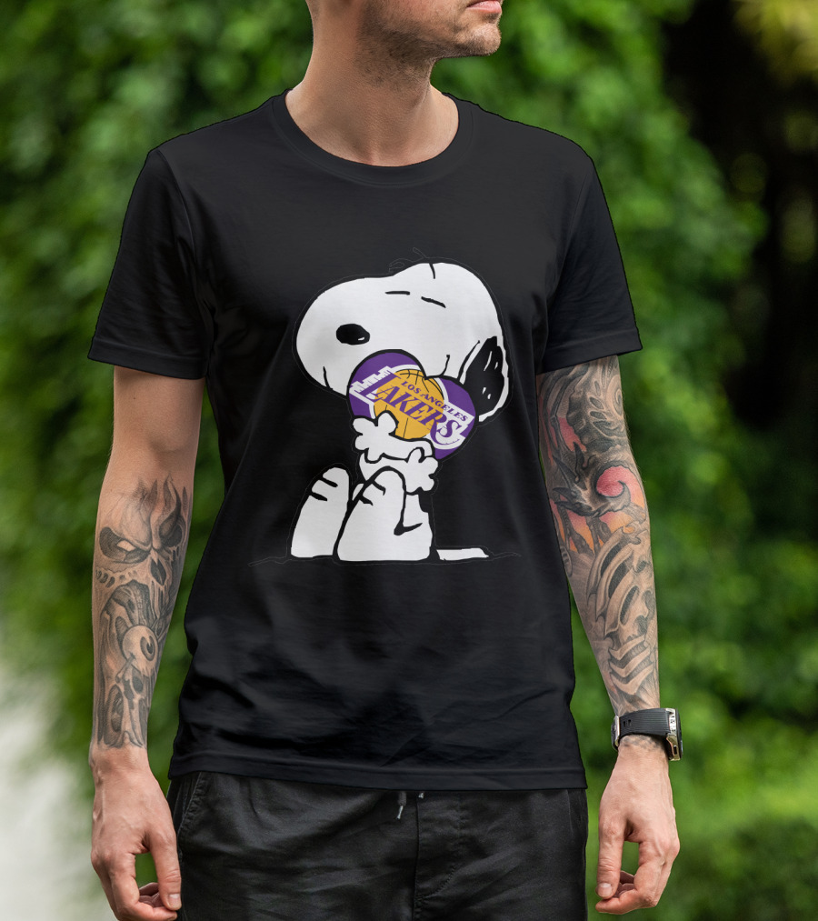 Snoopy Hugging Los Angeles Lakers Basketball T-Shirt