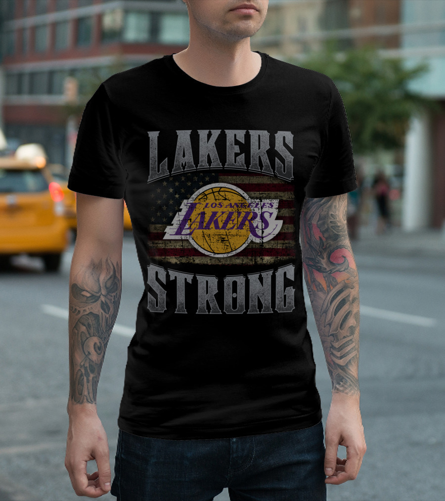Lakers Strong Los Angeles Lakers Usa Flag Vintage Style T-Shirt