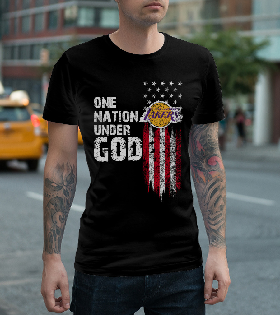 One Nation Under God Los Angeles Lakers American Flag Stars And Stripes T-Shirt