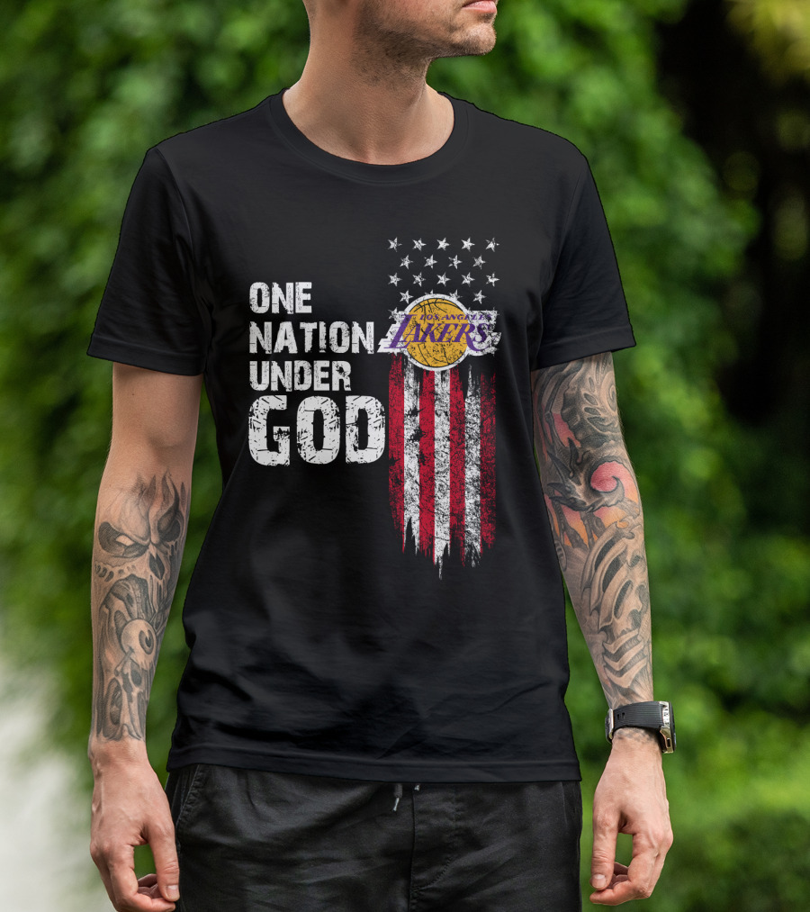 One Nation Under God Los Angeles Lakers American Flag Stars And Stripes T-Shirt