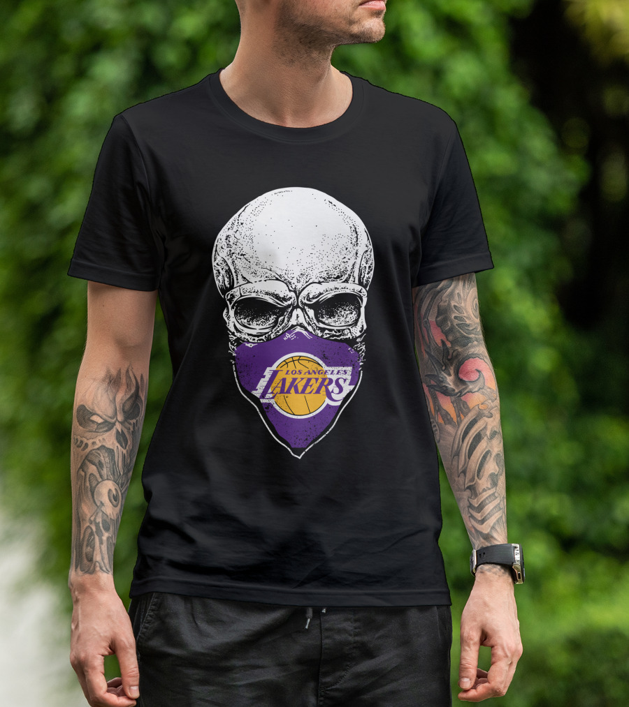 Los Angeles Lakers Skull Emblem With Purple And Gold Basketball Motif T-Shirt