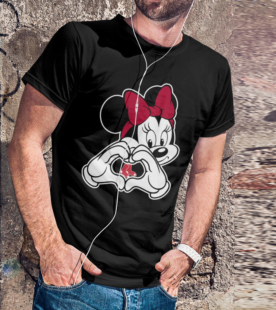 Minnie Mouse Heart Hands Boston Red Sox T-Shirt