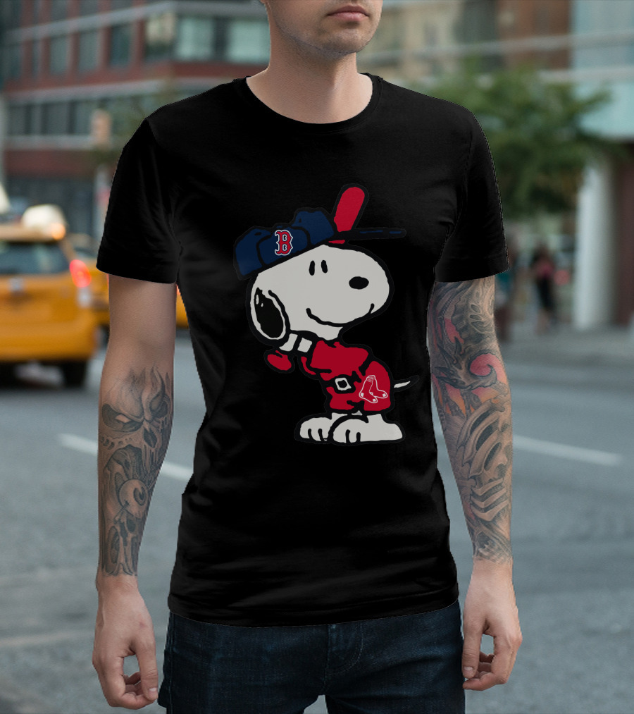 Snoopy Boston Red Sox Cap Peanuts Baseball Fan T-Shirt
