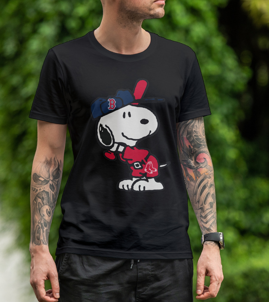 Snoopy Boston Red Sox Cap Peanuts Baseball Fan T-Shirt
