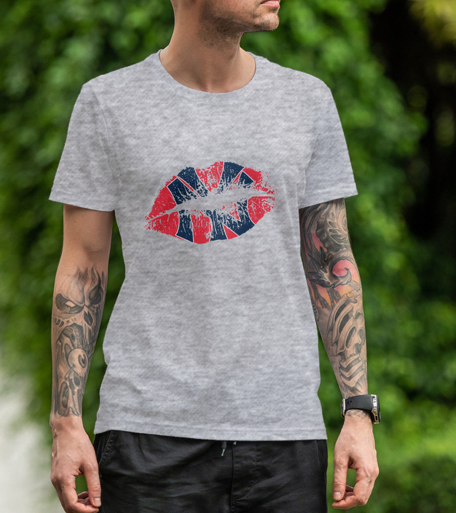 New York Yankees Lip Print Union Jack Flag Style T-Shirt