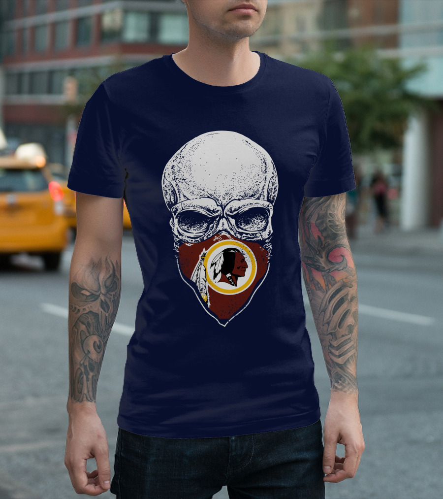 Skull With Washington Redskins Logo Bandana T-Shirt