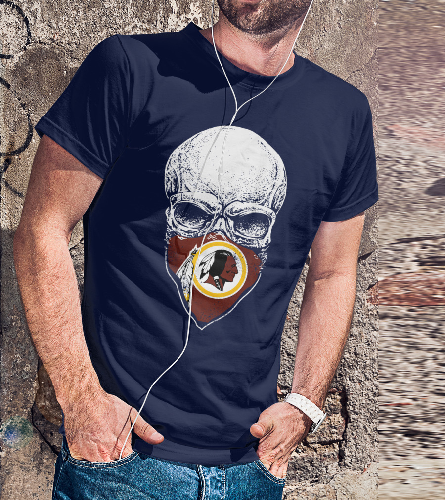 Skull With Washington Redskins Logo Bandana T-Shirt