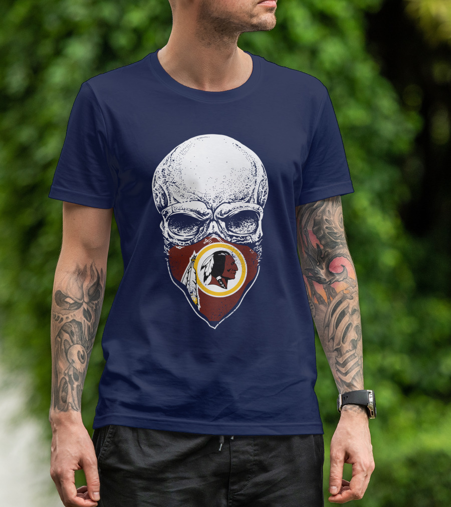 Skull With Washington Redskins Logo Bandana T-Shirt
