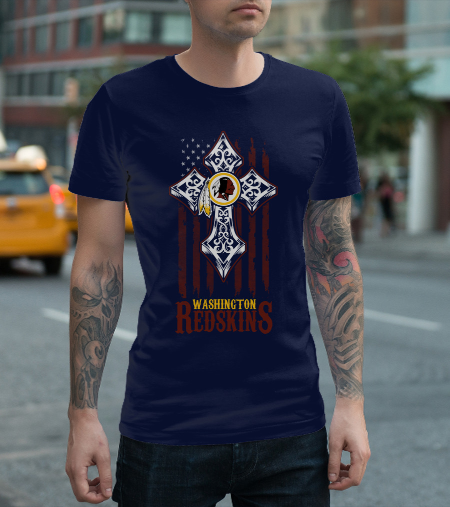 Washington Redskins Cross American Flag T-Shirt